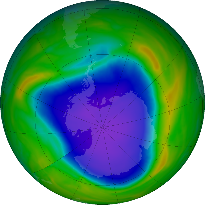 Antarctic ozone map for 31 October 2021